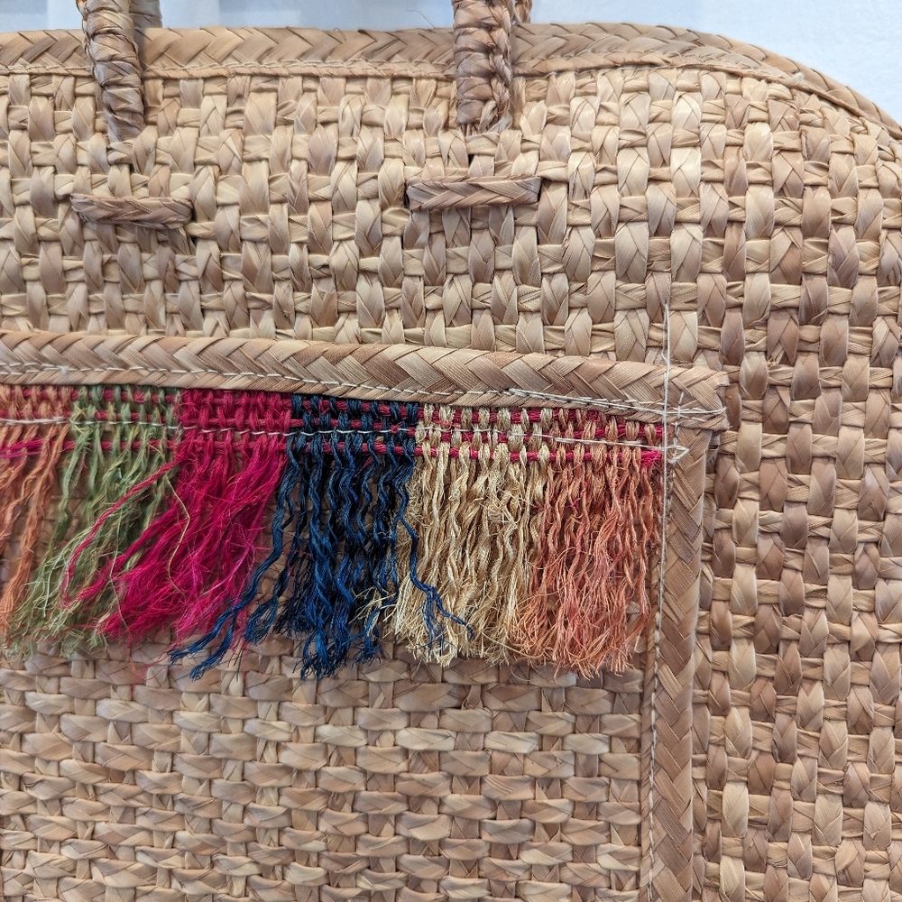 Woven Rattan Mexican Tote Bag Boho Bohemian - Picture 2 of 8